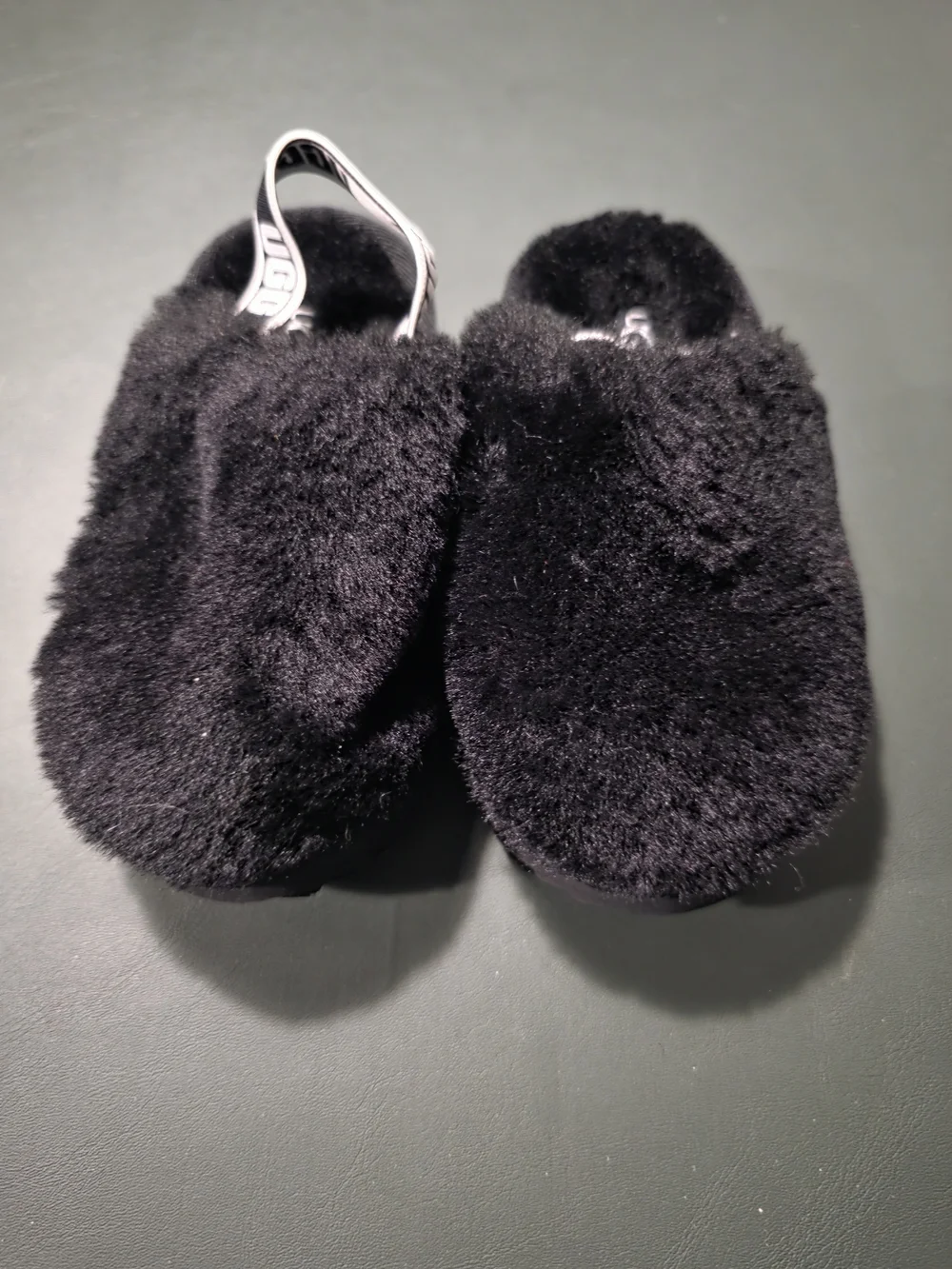 UGG Kids Black Faux Fur Slip-On Slippers